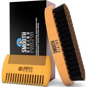 Beard Brush & Comb Gift Set for Men-Natural Boar Bristle Hair Brush &Wooden Comb